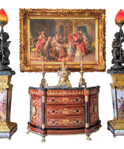 Cặp đôn lớn Baroque bằng đá đen khảm tranh viền đồng 0